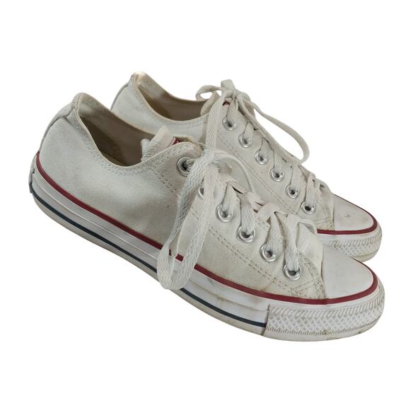 CONVERSE! ICONIC ALL STAR WHITE CANVAS & RUBBER LOW TOP SNEAKERS! SZ 7W - Picture 2 of 10